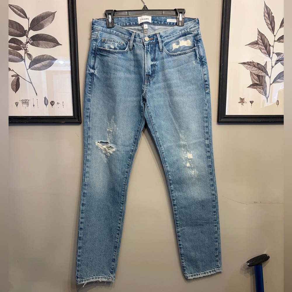 FRAME L’ Homme Slim Jeans BlueJay Rips Size 31